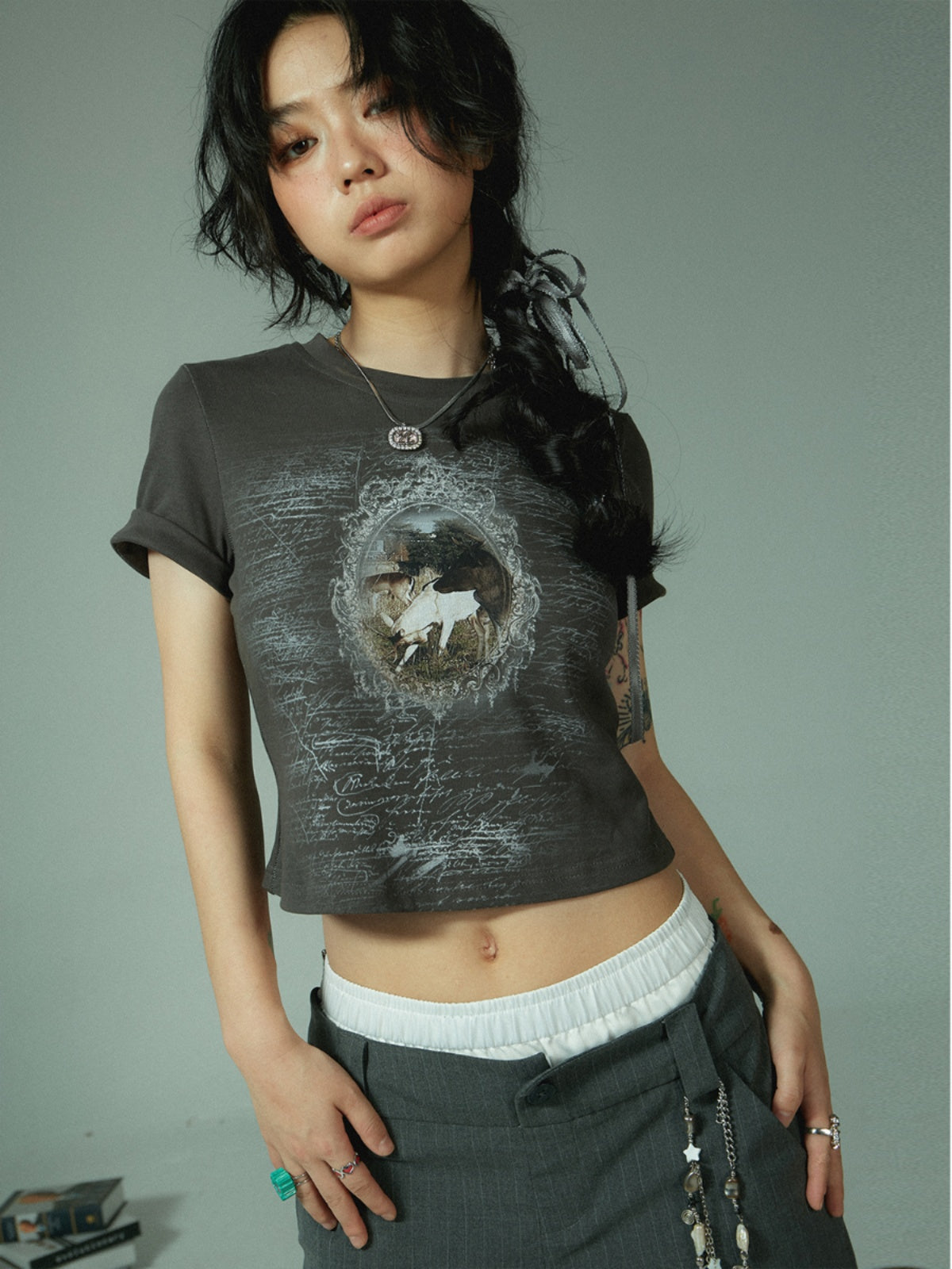 Vintage Print Cropped T-Shirt