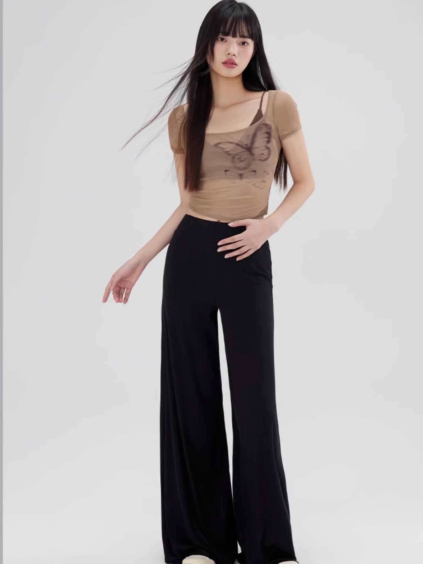 Plain Wide-Leg Casual Embroidery Stretch Lniy-Pants