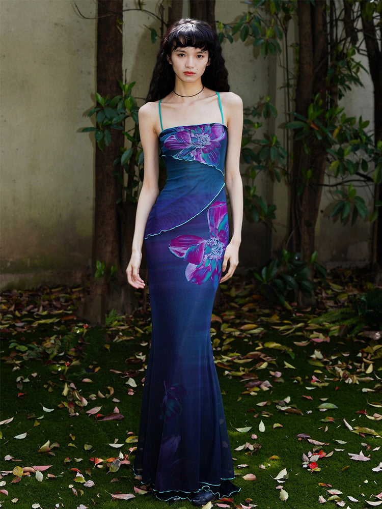 Camisole Tight Flower Mermaid Long Mesh Long Dress Camisole Tight Flower Mermaid Long Mesh Long Dress