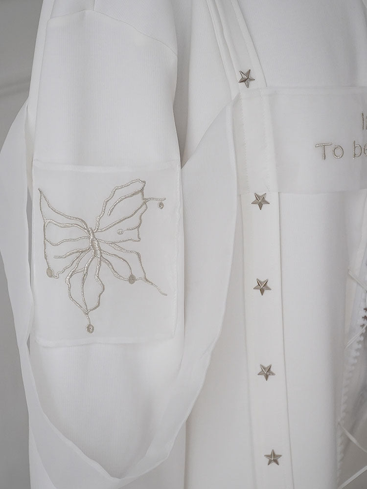 Star Nichi Zip Lace-Up Embroidery Ovreszie Cross Tops