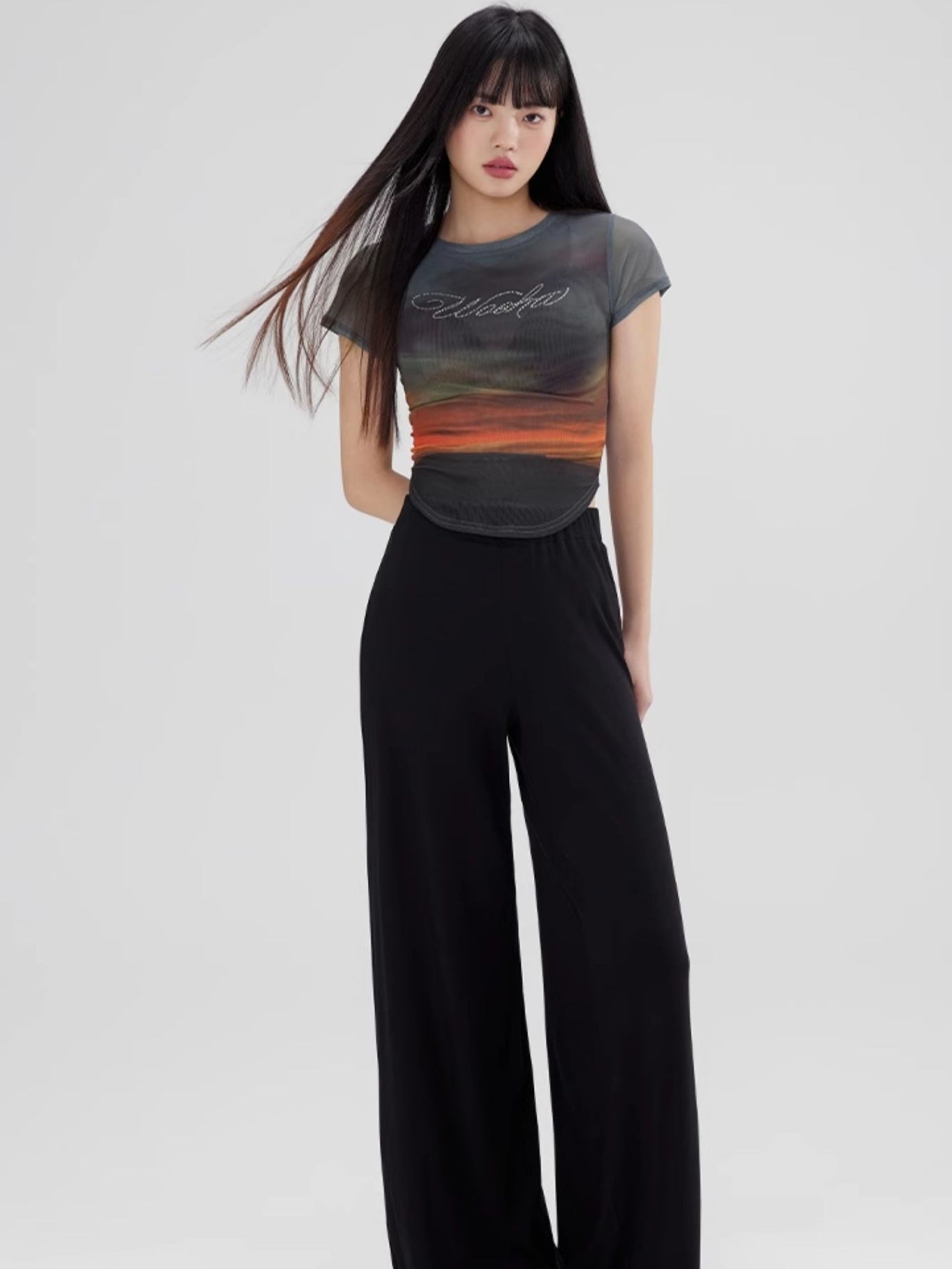 Plain Wide-Leg Casual Embroidery Stretch Lniy-Pants