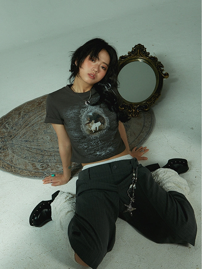 Vintage Print Cropped T-Shirt