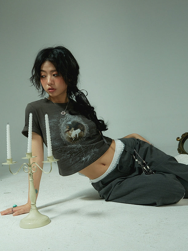 Vintage Print Cropped T-Shirt