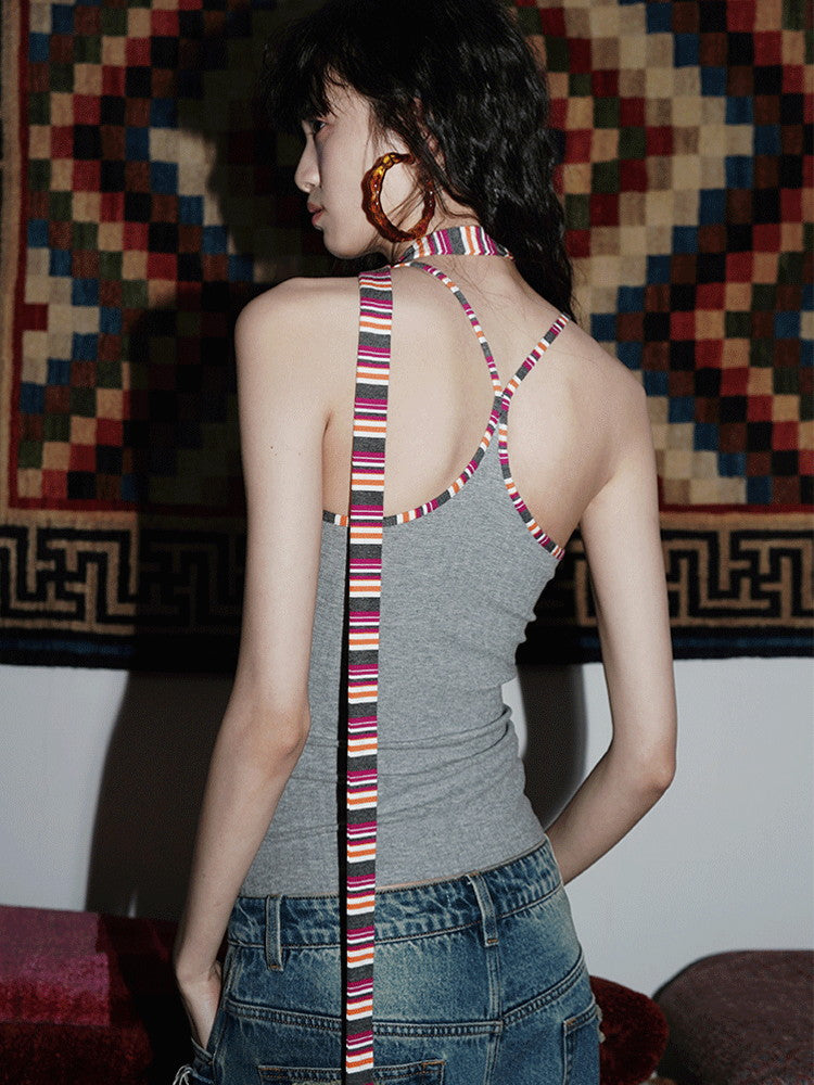 Tight Border Slim Colorful Set Camisole&Long-Tie