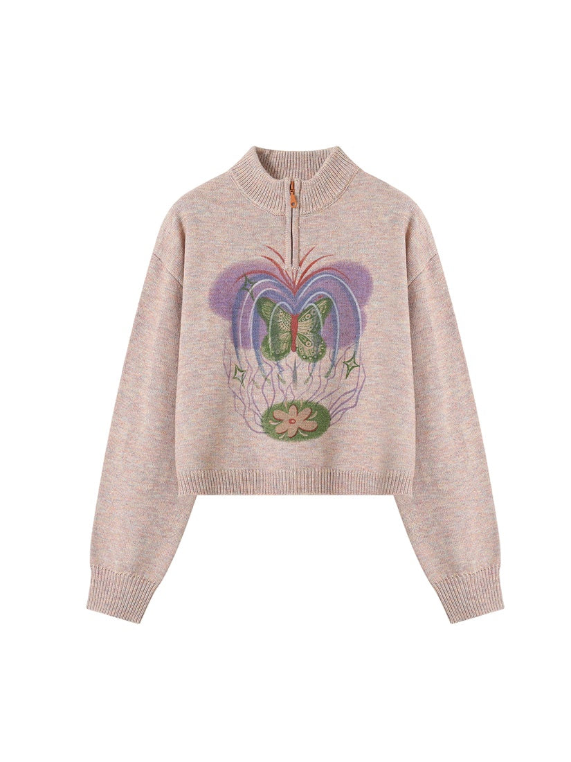 Halbzip lässig Butterfly Retro-Daumenloch-Strick