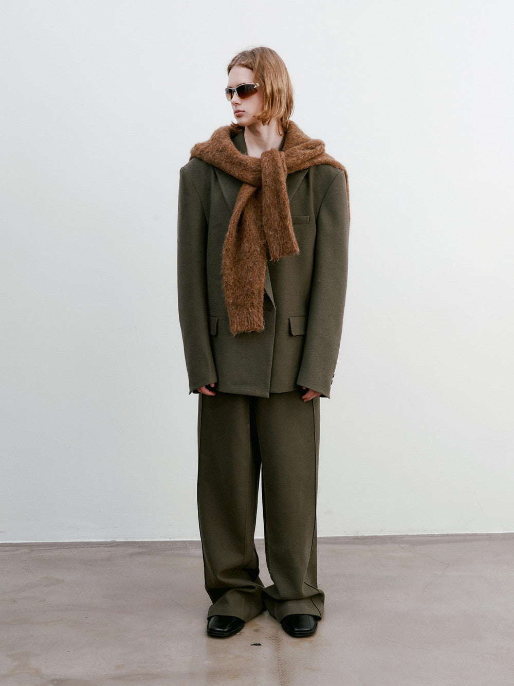 Unisex Jacket&Wide-Pants Loose Wool Suit Semi-Formal Simple Set-Up