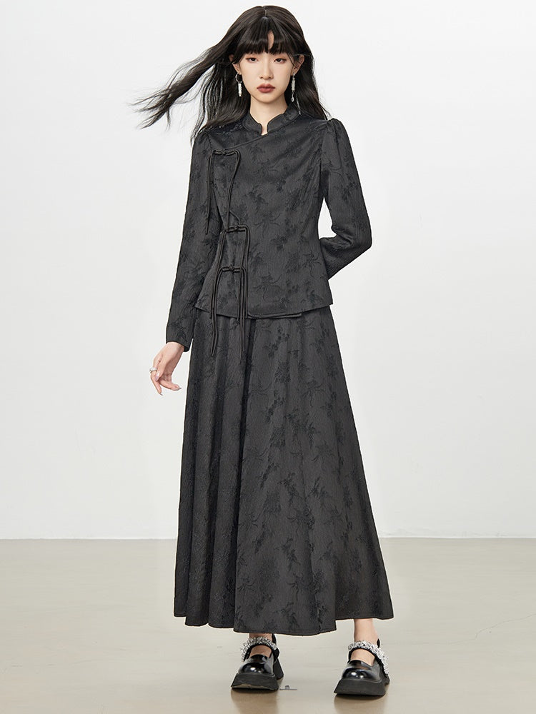 China Embroidery Flower Retro Blouse&Long-Skirt