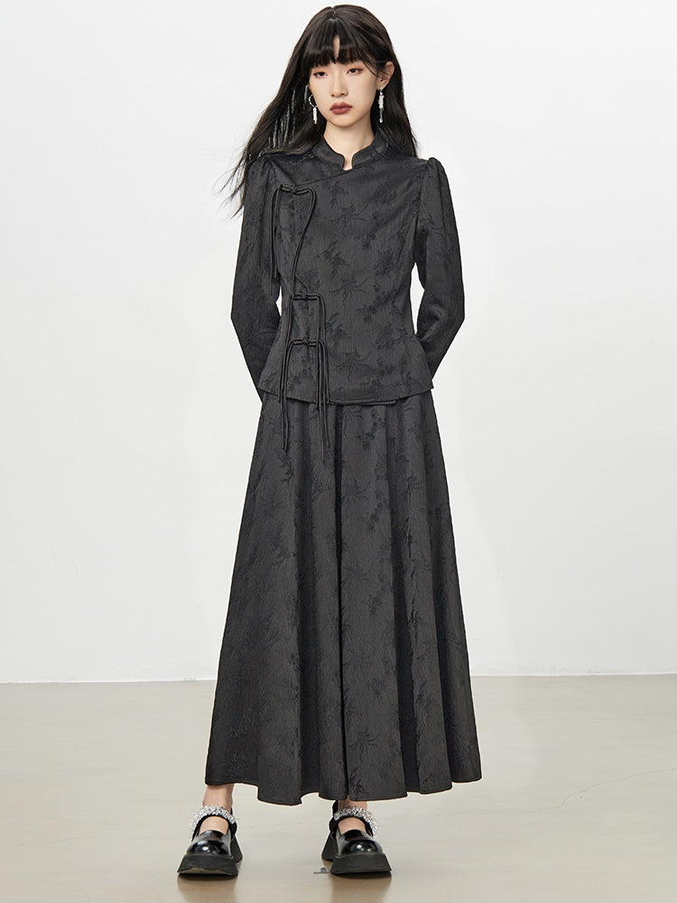 China Embroidery Flower Retro Blouse&Long-Skirt