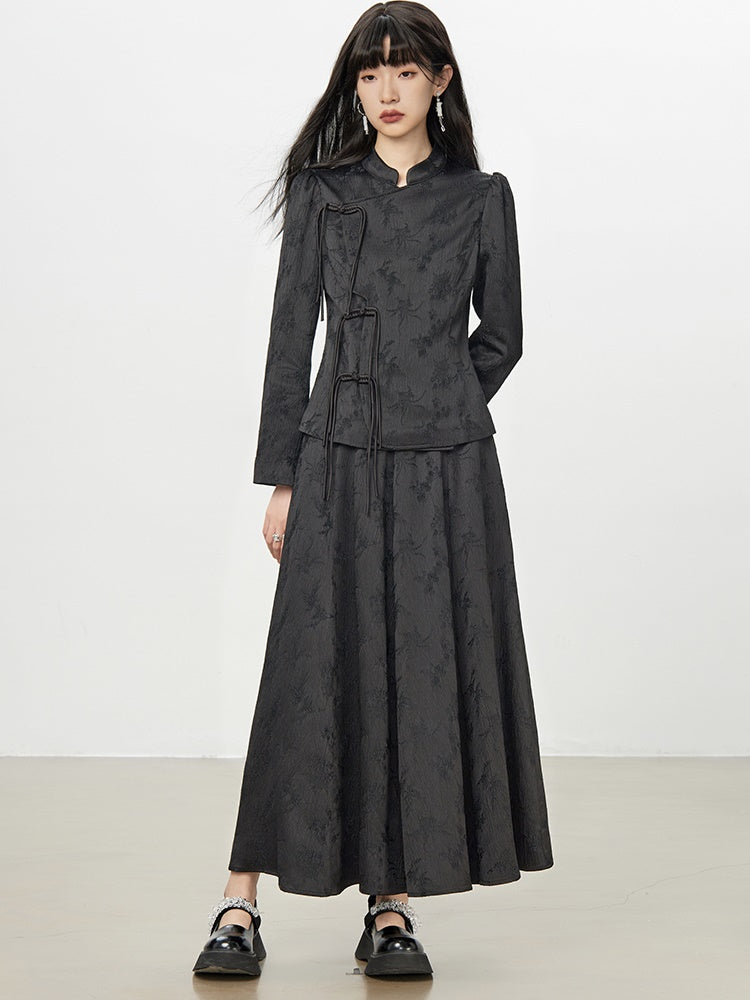 China Embroidery Flower Retro Blouse&Long-Skirt