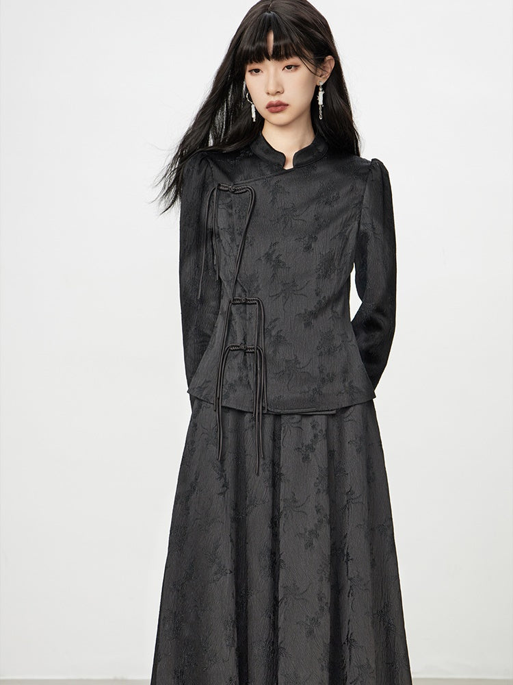 China Embroidery Flower Retro Blouse&Long-Skirt