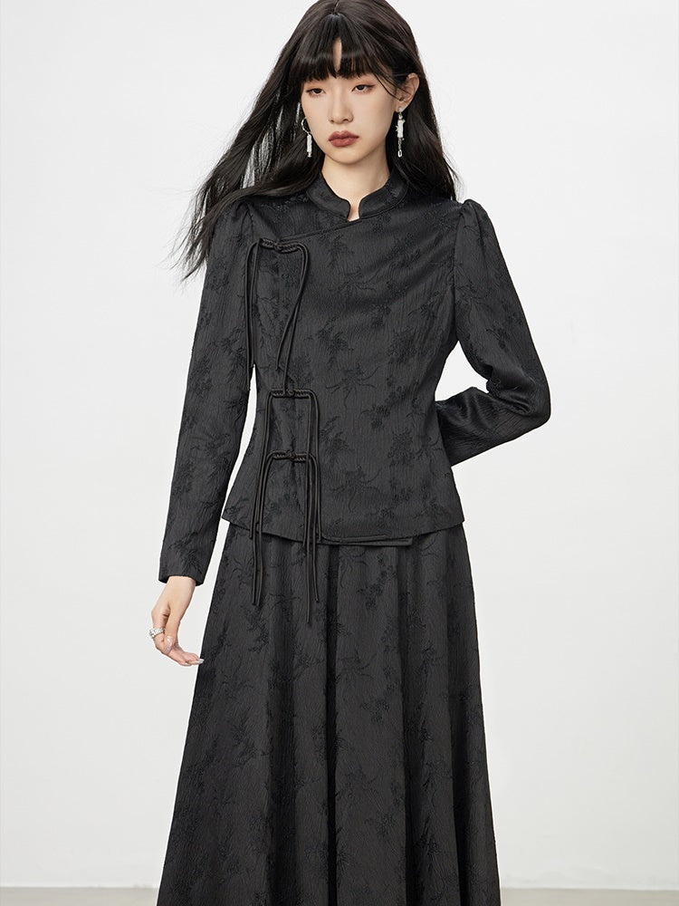 China Embroidery Flower Retro Blouse&Long-Skirt