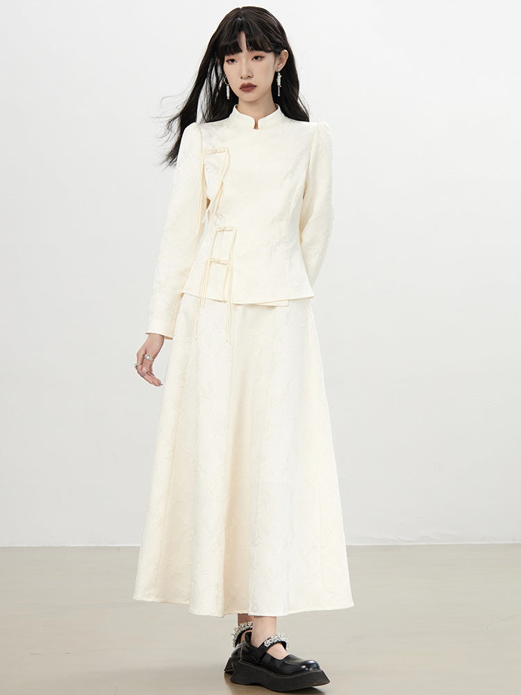 China Embroidery Flower Retro Blouse&Long-Skirt