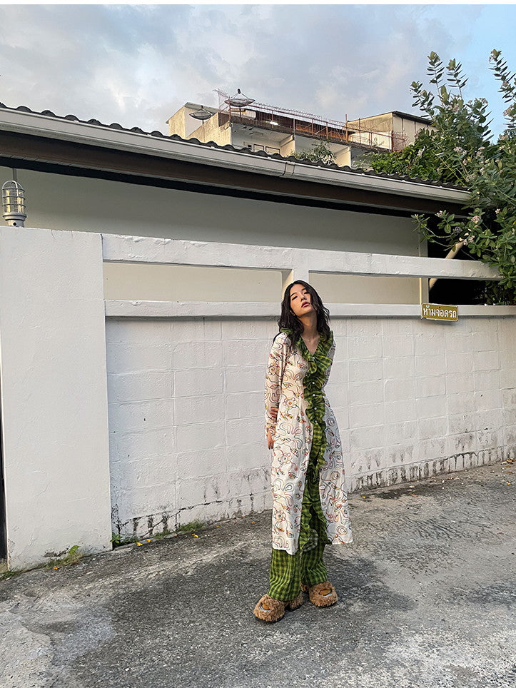 Fleur rétro colorée volant moderne à carreaux Nichi une seule pièce
