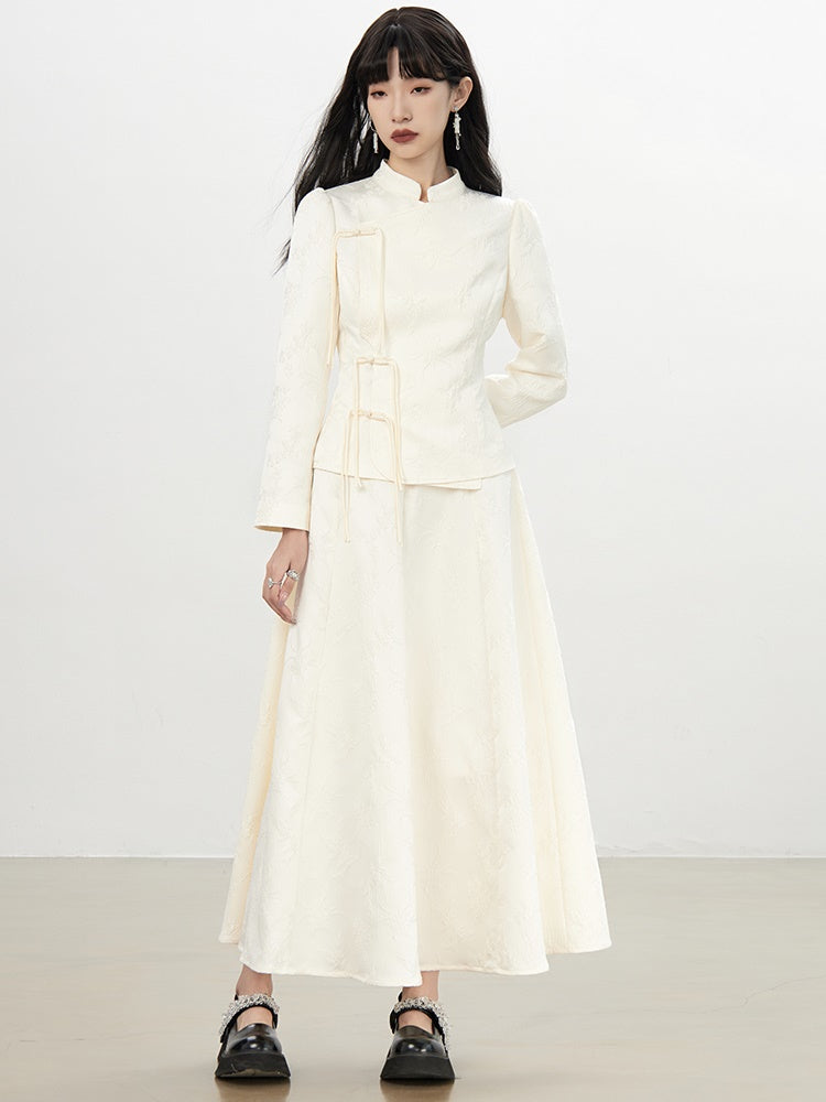 China Embroidery Flower Retro Blouse&Long-Skirt