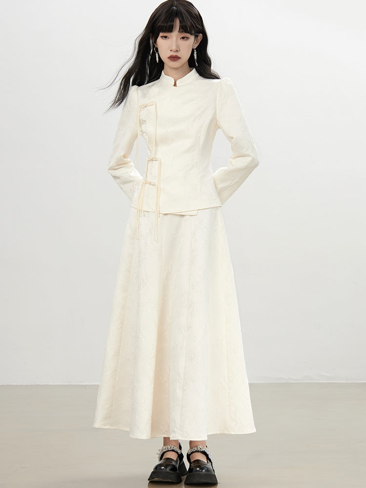 China Embroidery Flower Retro Blouse&Long-Skirt