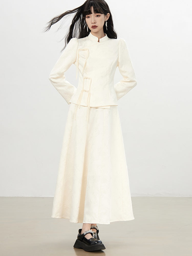 China Embroidery Flower Retro Blouse&Long-Skirt