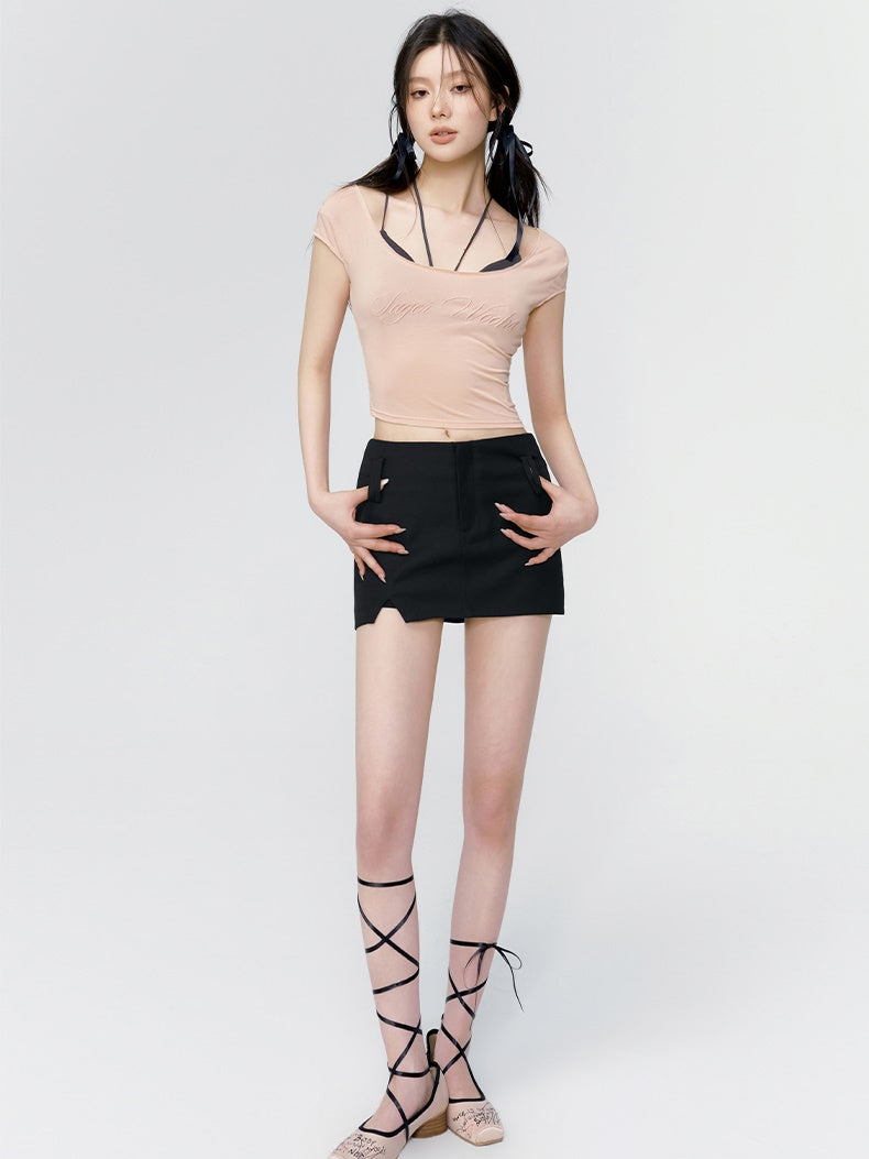 Cropped Logo Tight Casual T-Shirt