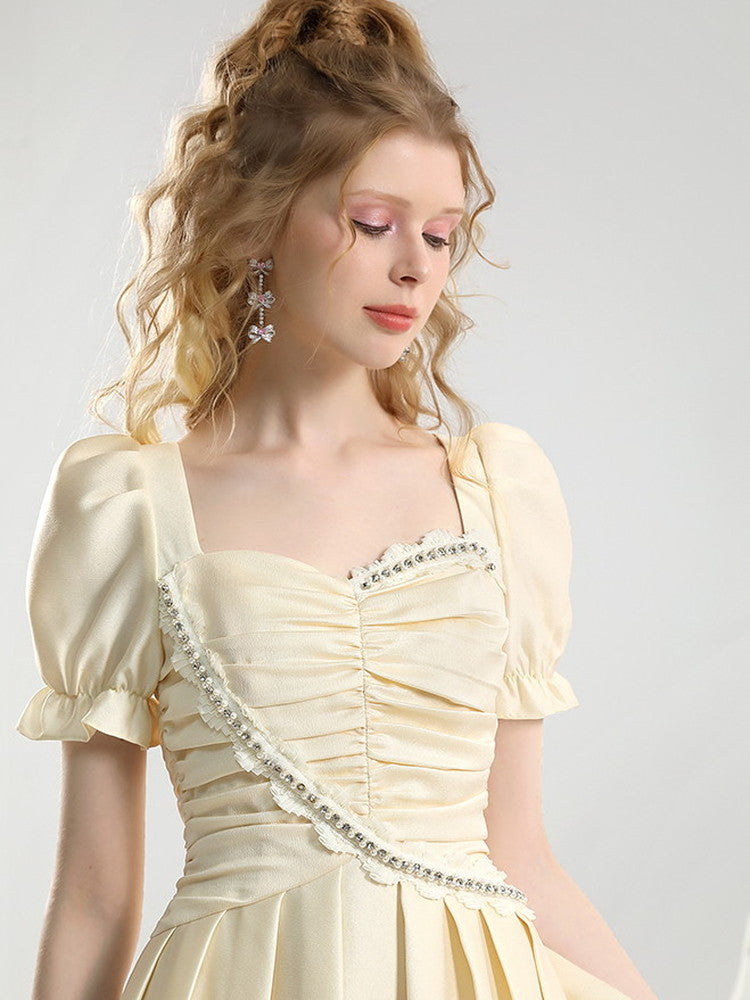 Candy-Sleeve Gather Frill Lace Princess Short Pleats One-Piece