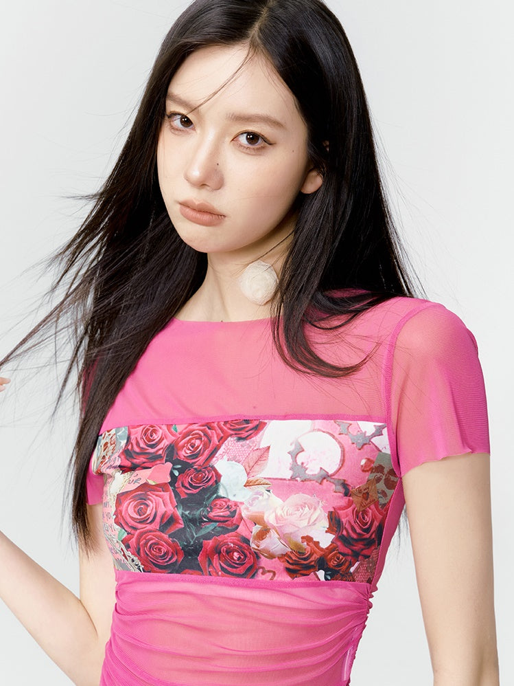 장미 깎아 지른 자른 꽉 인쇄 셔츠