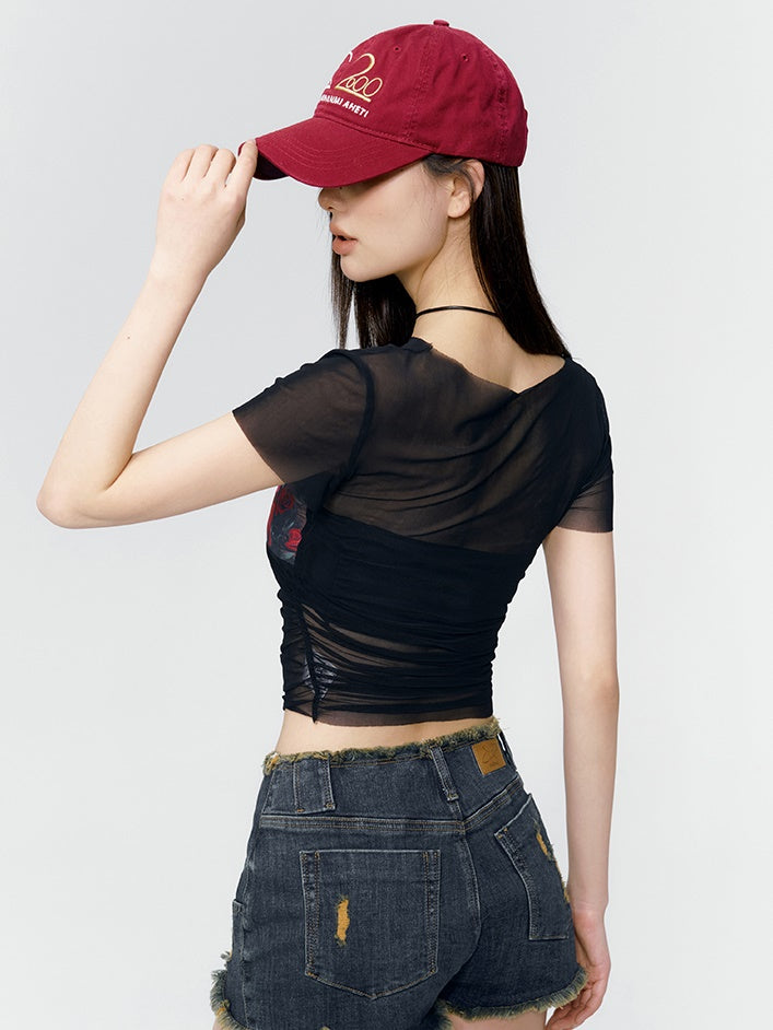 장미 깎아 지른 자른 꽉 인쇄 셔츠