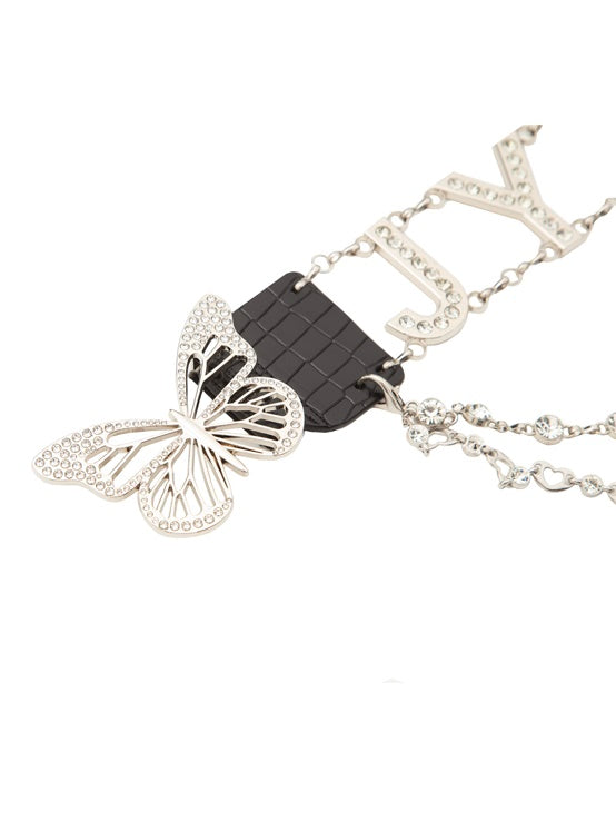 비쥬 체인 버터플라이 가죽 알파벳 벨트