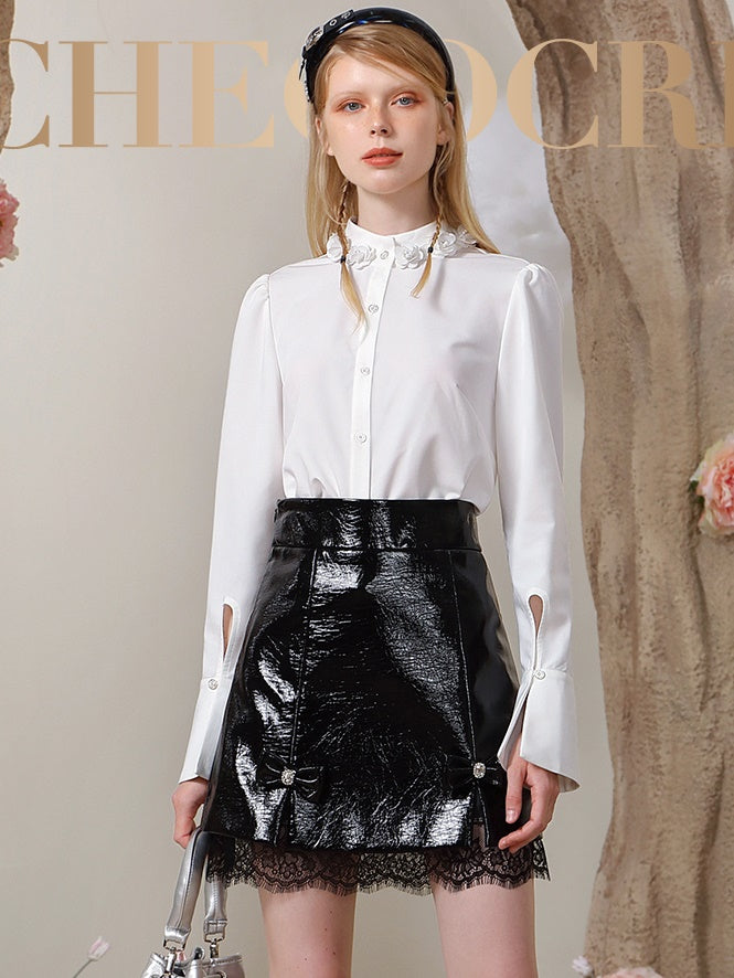 Leather Lace Feminine A-Line Mini-Skirt – ARCANA ARCHIVE