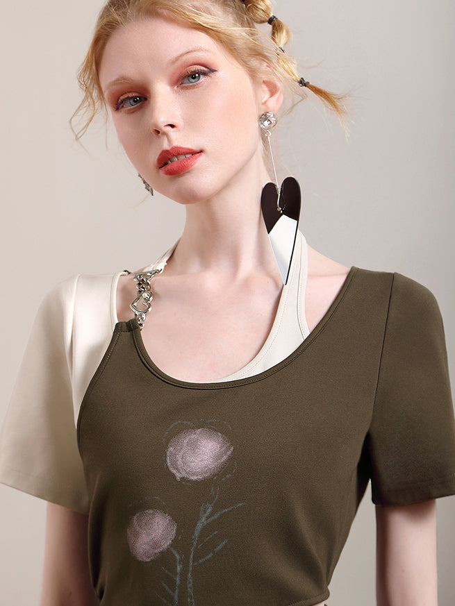 사이드 슬릿 꽃 레이스 비대칭 독특한 원피스