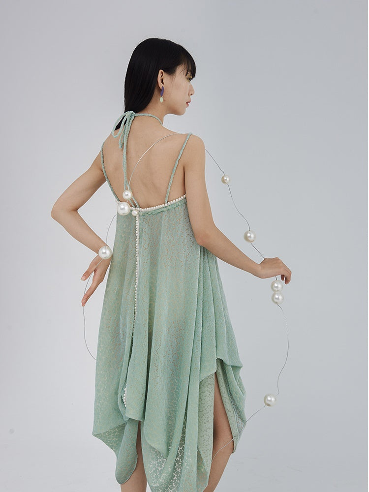 Lace Flower Mesh Shesh Drape Flare Camisole One-pièce