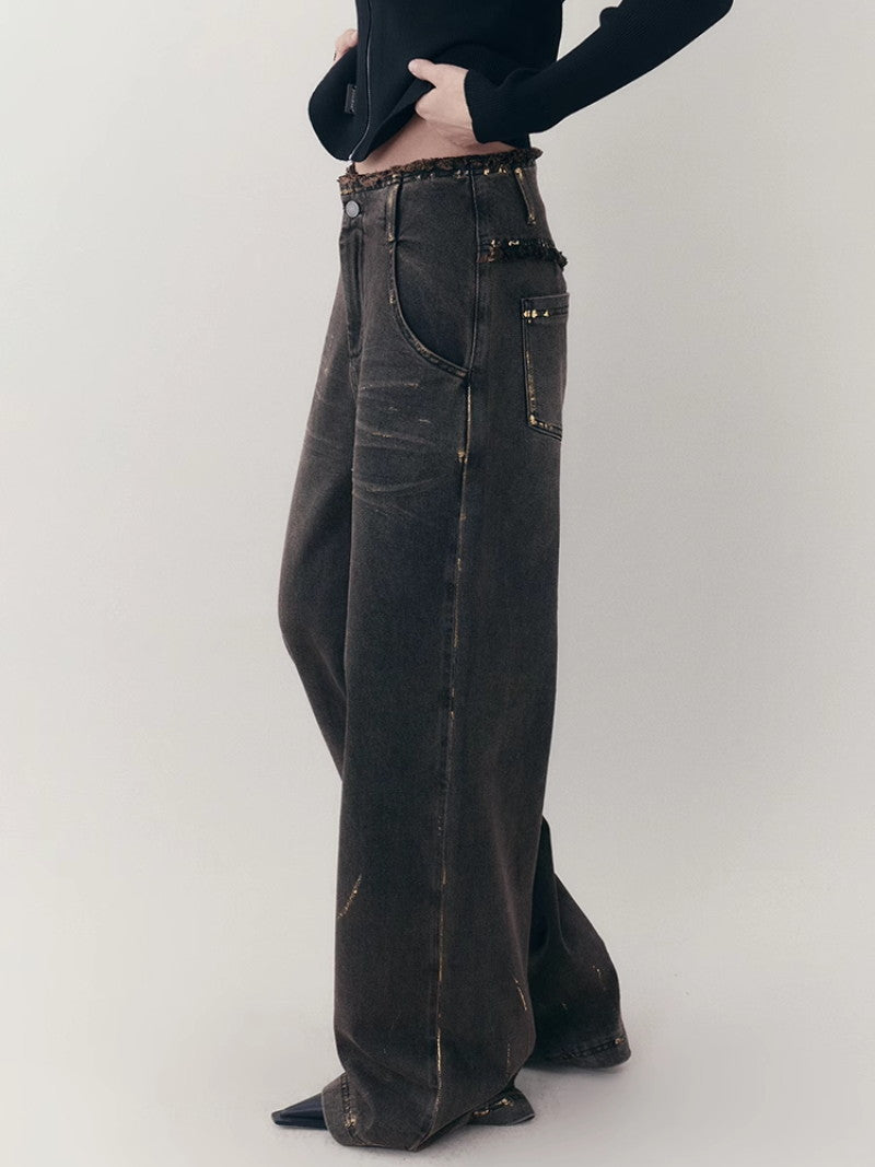 Denim pantalon casial en vrac droit