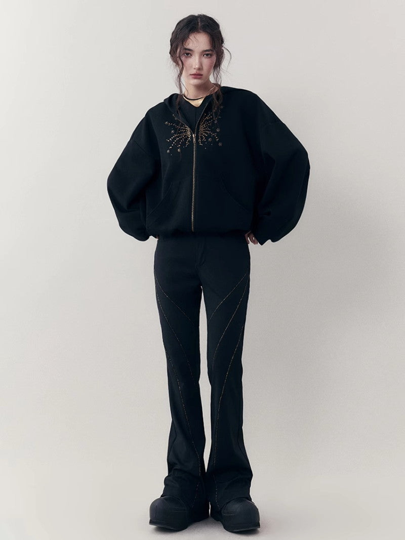 모조 다이아몬드 꽃 캐주얼 한 땀 오버 사이즈 파카