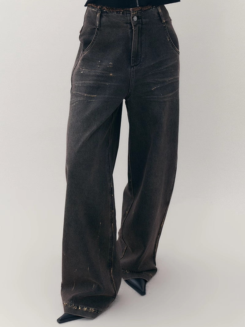 Denim pantalon casial en vrac droit