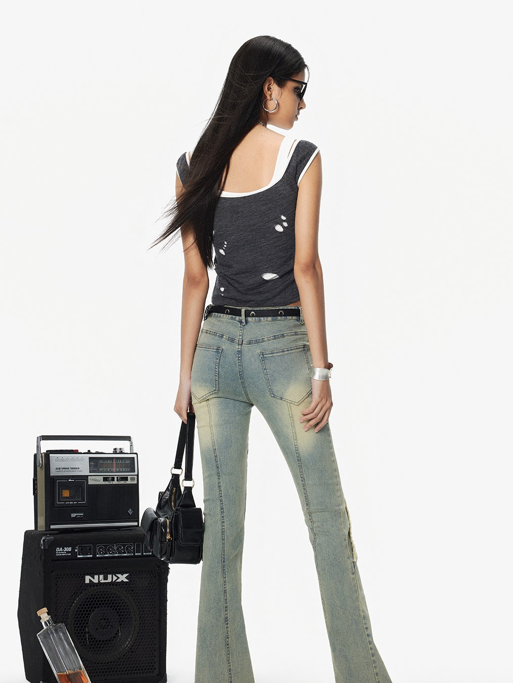 데미지 니치 레이어드 모노톤 크롭 탱크탑