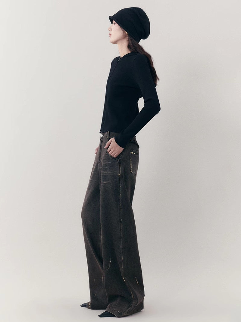 Denim pantalon casial en vrac droit