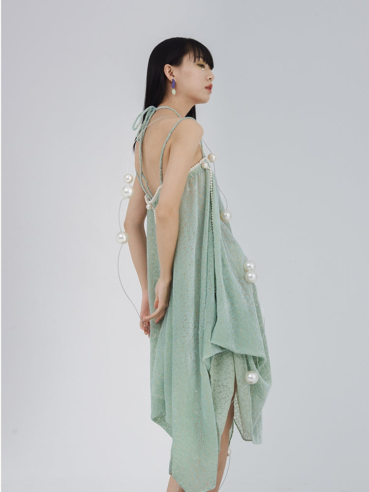 Lace Flower Mesh Shesh Drape Flare Camisole One-pièce
