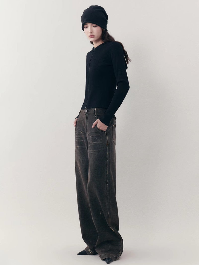 Denim pantalon casial en vrac droit
