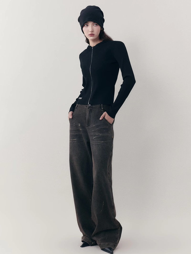 Denim pantalon casial en vrac droit