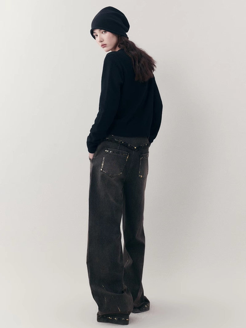 Denim pantalon casial en vrac droit