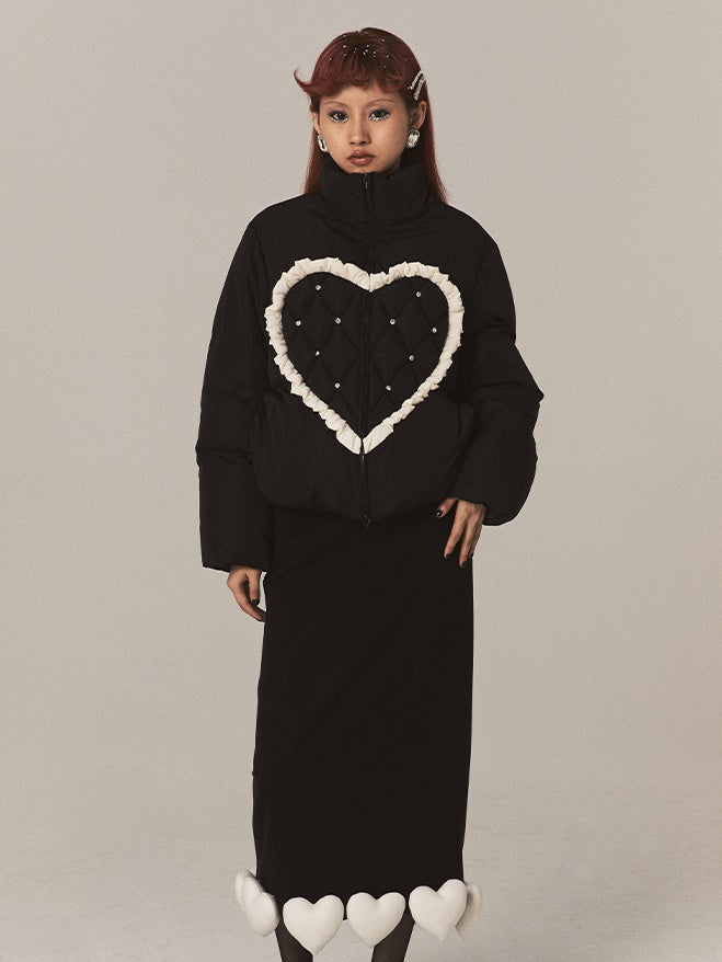 Chic 3D Heart Nichi Pencil Wool Long-Skirt