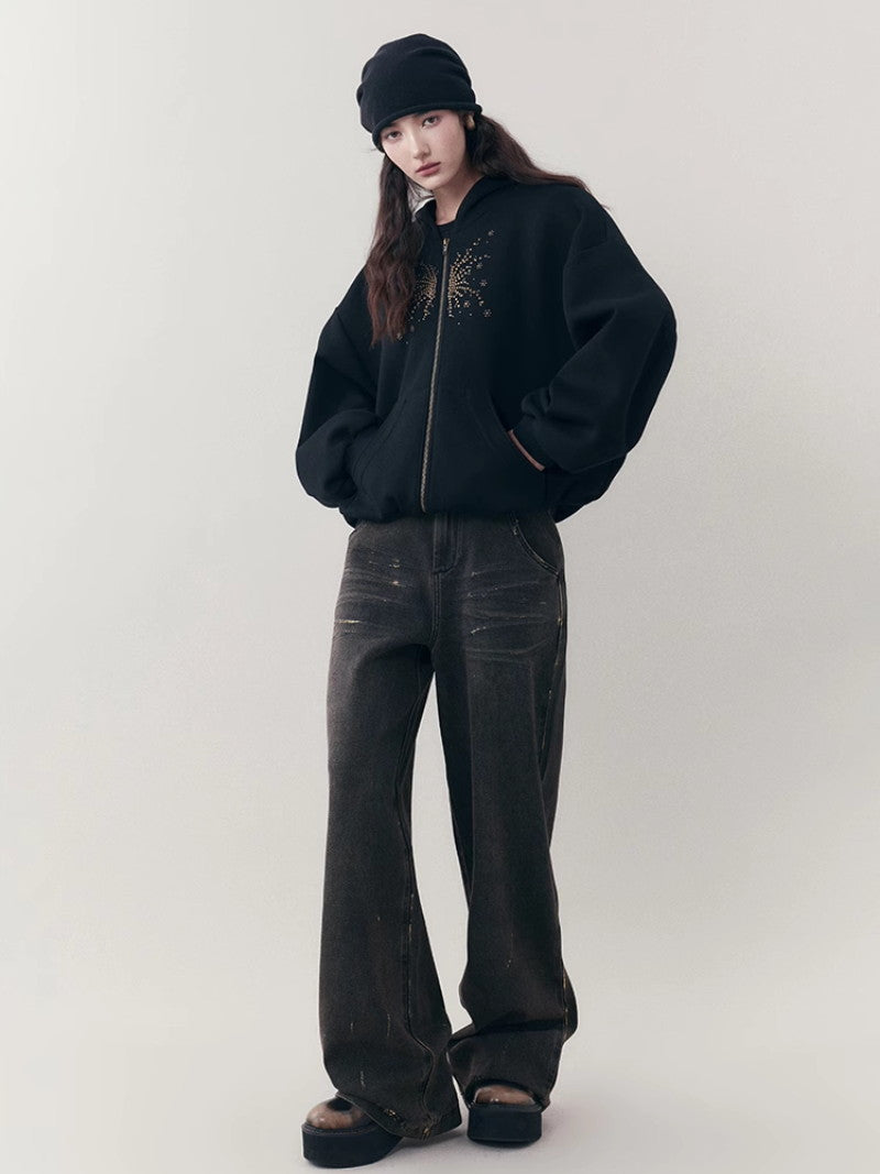 Denim pantalon casial en vrac droit