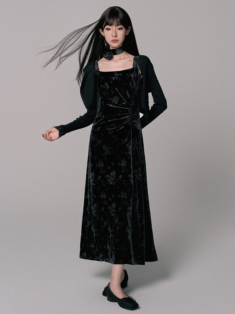Set-Up Gather Embroidery Simpler Chic Dress&Bolero