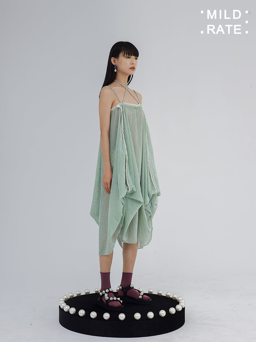 Lace Flower Mesh Shesh Drape Flare Camisole One-pièce