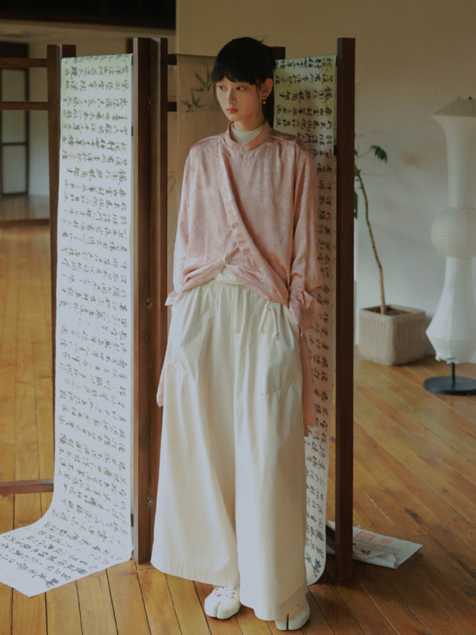 Drawstring Natural Loose Wide-Pants