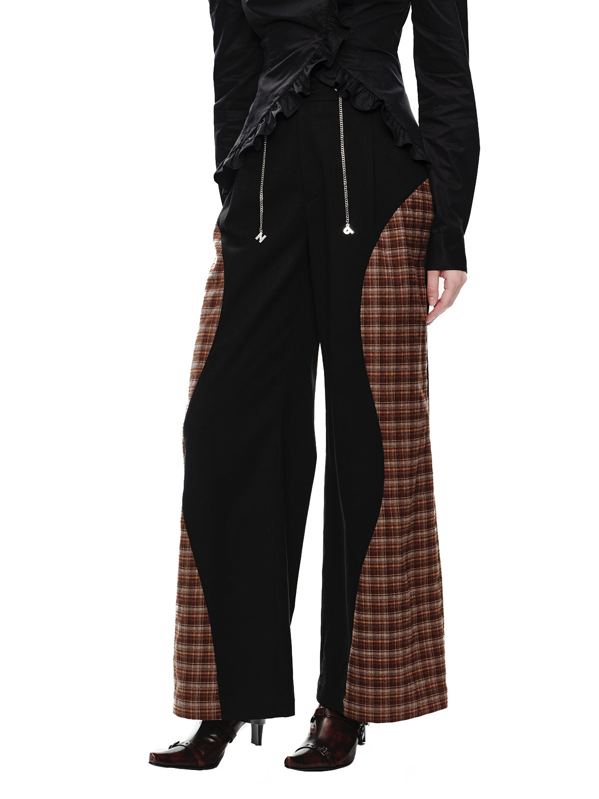 Mix Checked Casual Retro Straight Flare-Pants