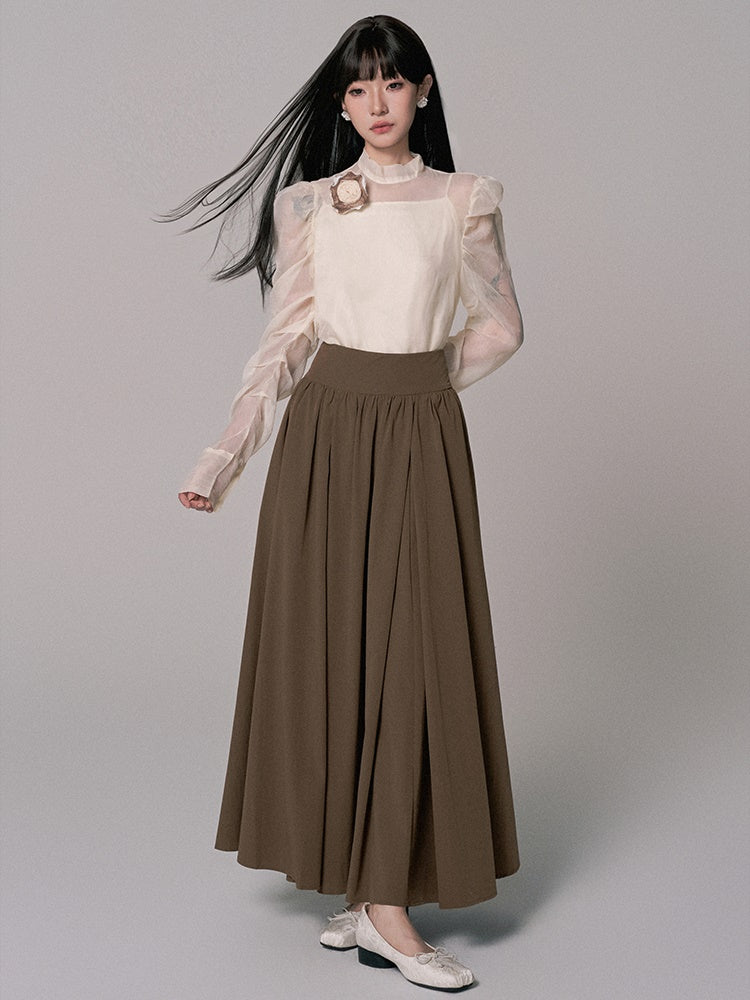 2Set Set-Up See-Through High-Neck Blouse&Camisole