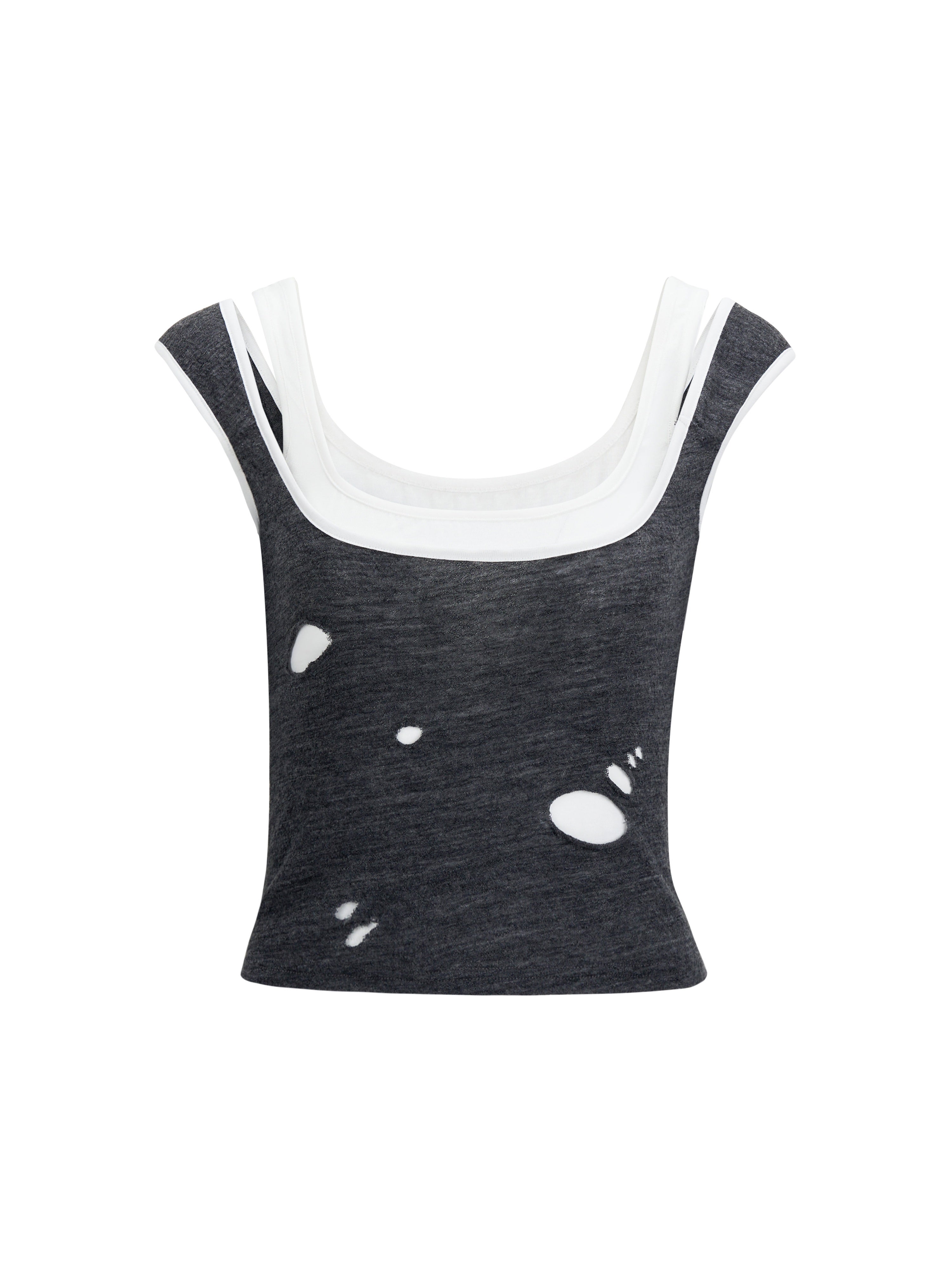 데미지 니치 레이어드 모노톤 크롭 탱크탑