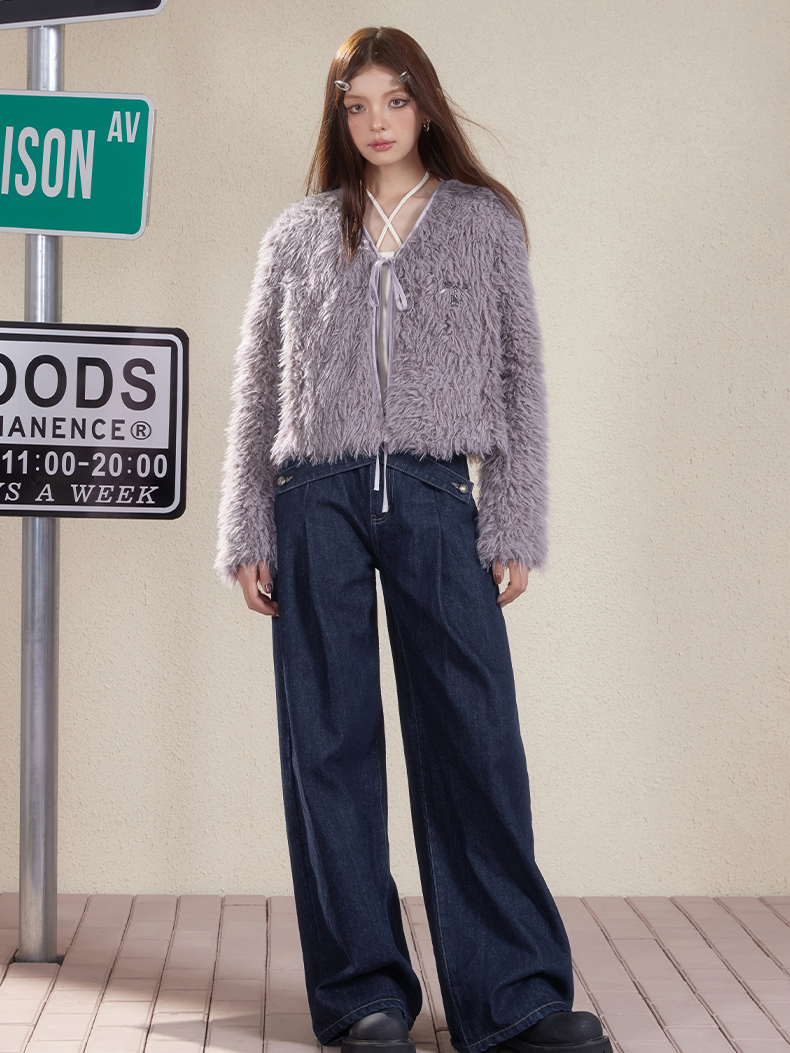 Chic Simple No-Collar Retro Fur-Jacket