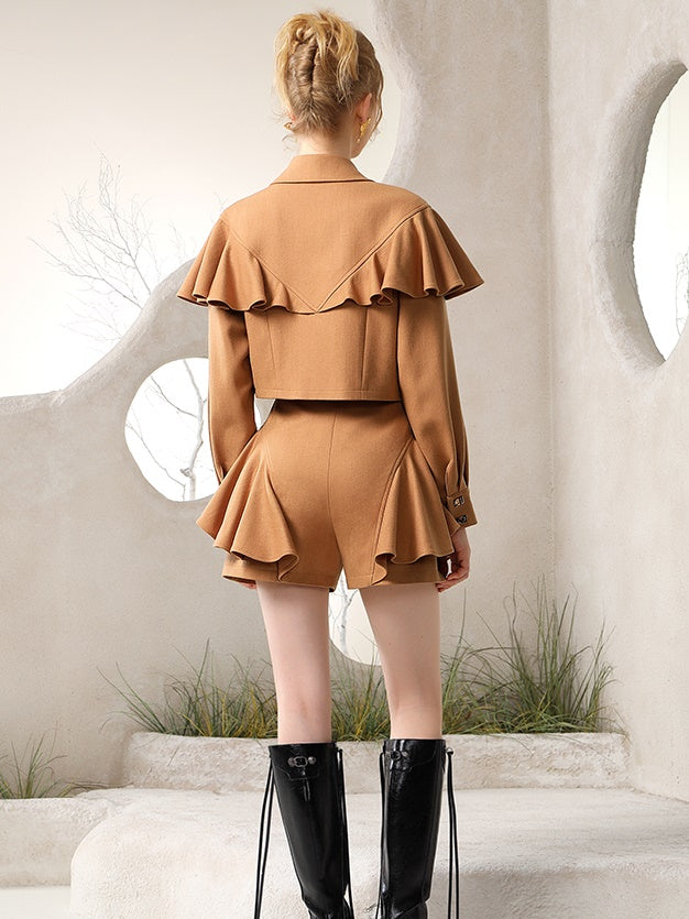 Frill Ruffle Flower Embroidery Jacket&Short-Pants