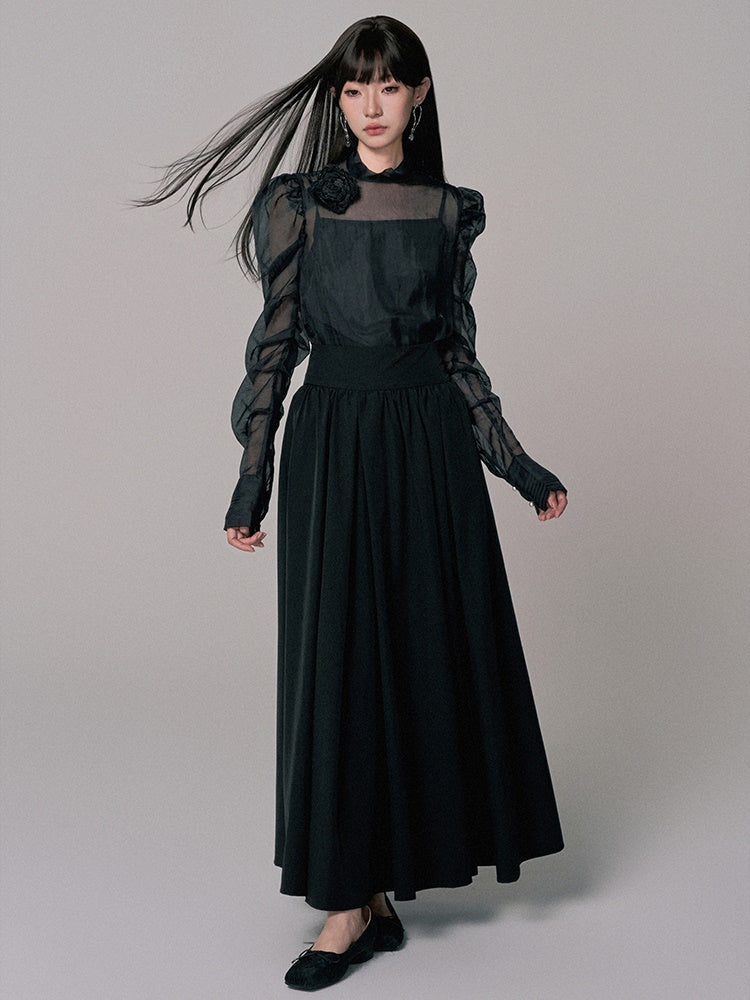 2Set Set-Up See-Through High-Neck Blouse&Camisole