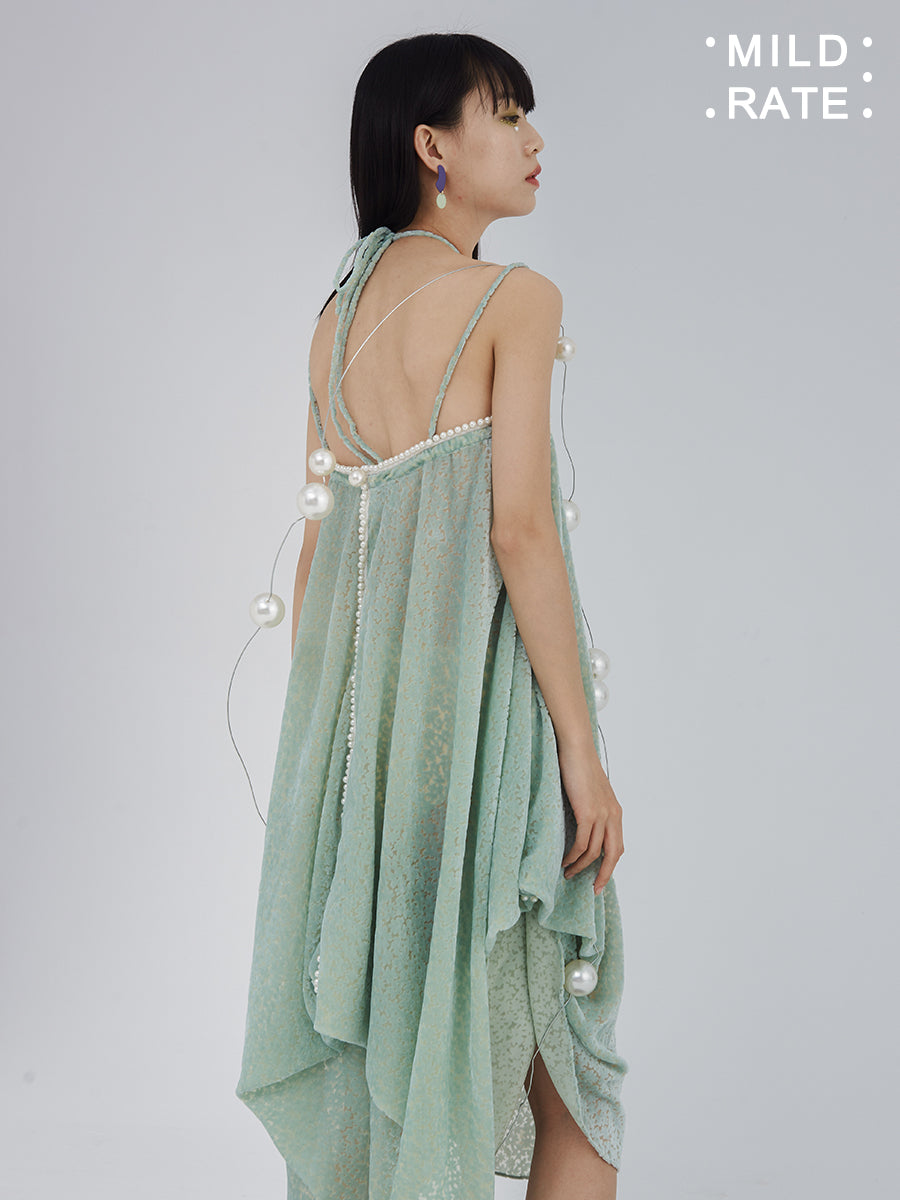 Lace Flower Mesh Shesh Drape Flare Camisole One-pièce