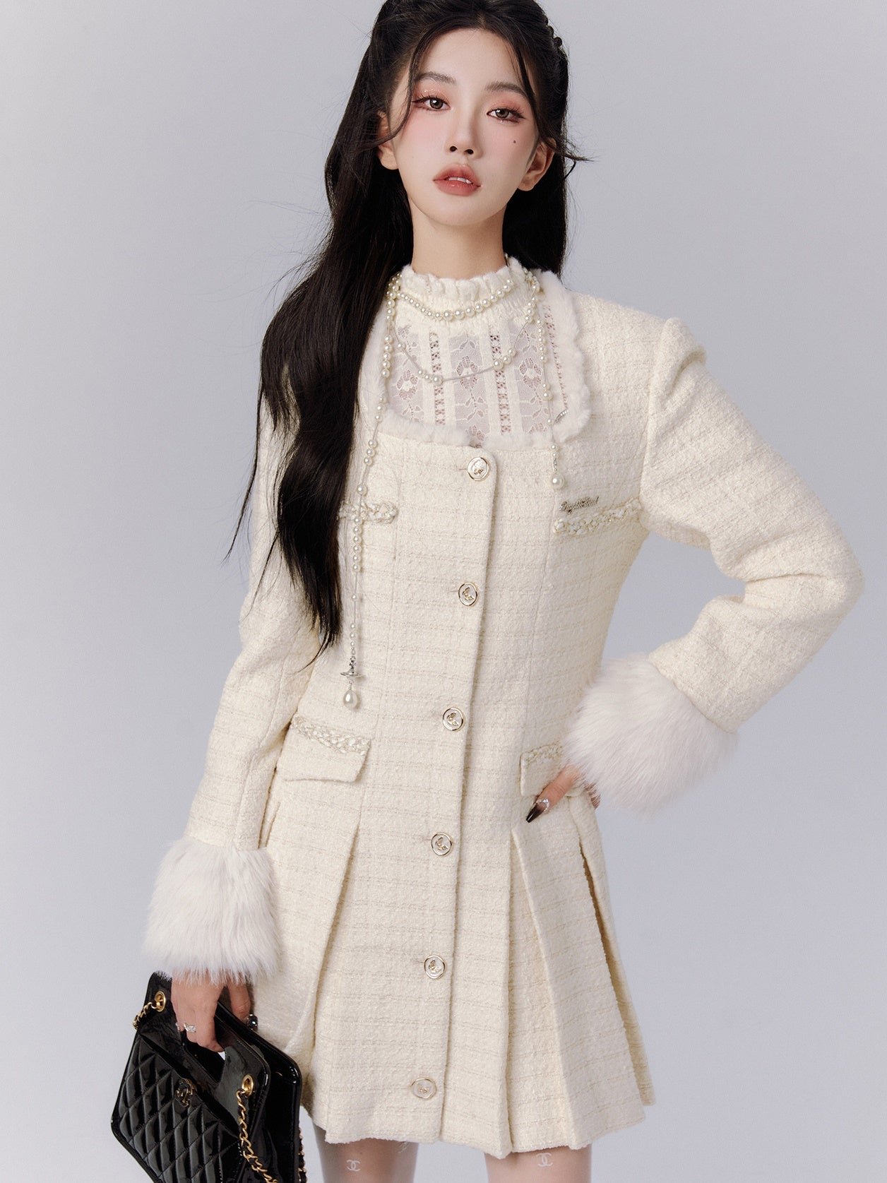 트위드 주름 레이스 울 푸에트 외부 outer-opiece